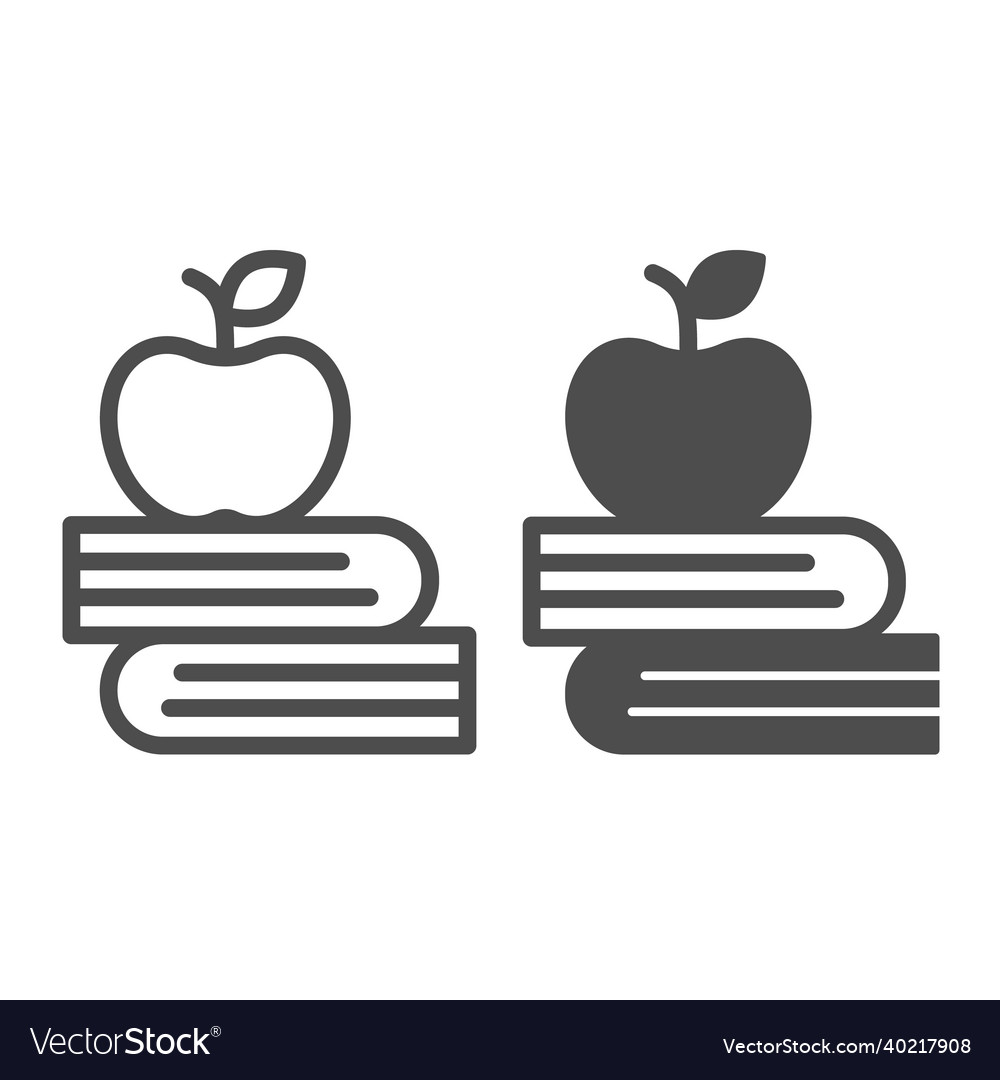 Book stack and apple knowledge study learn line