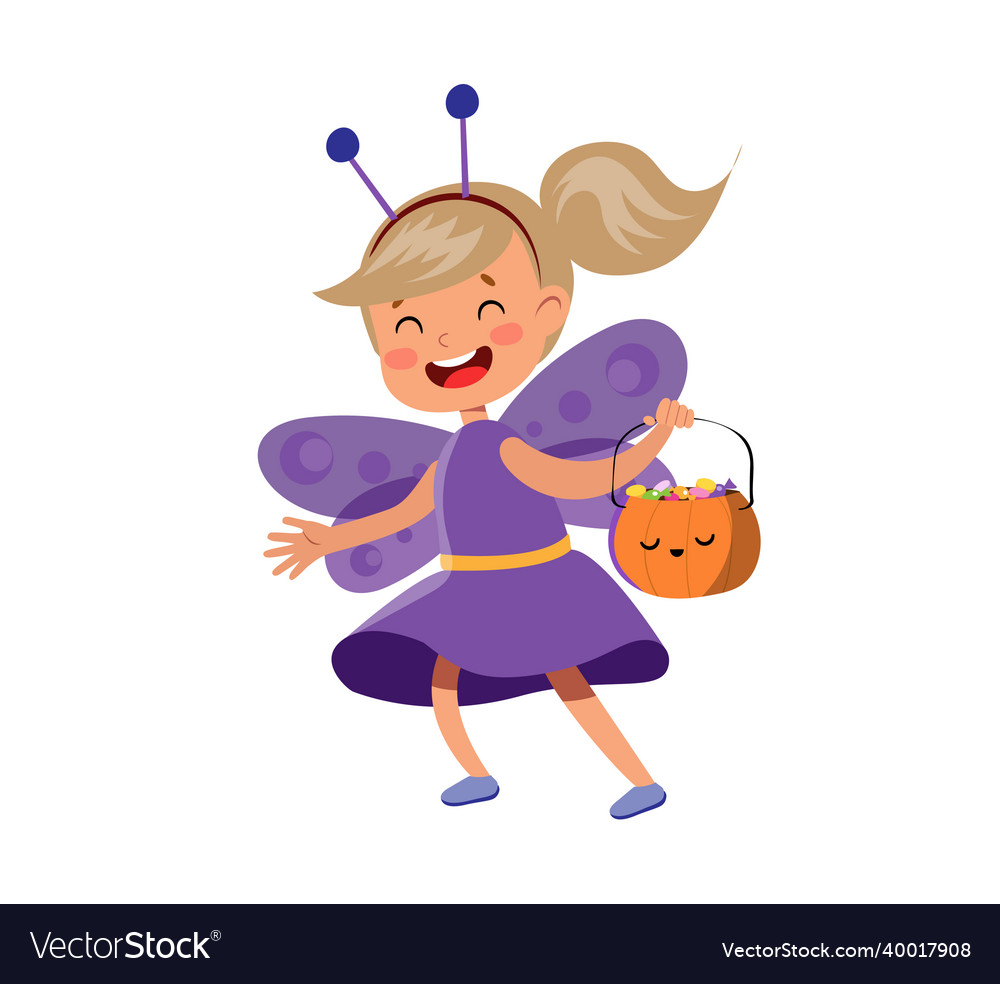 Cartoon halloween butterfly girl in costume Vector Image