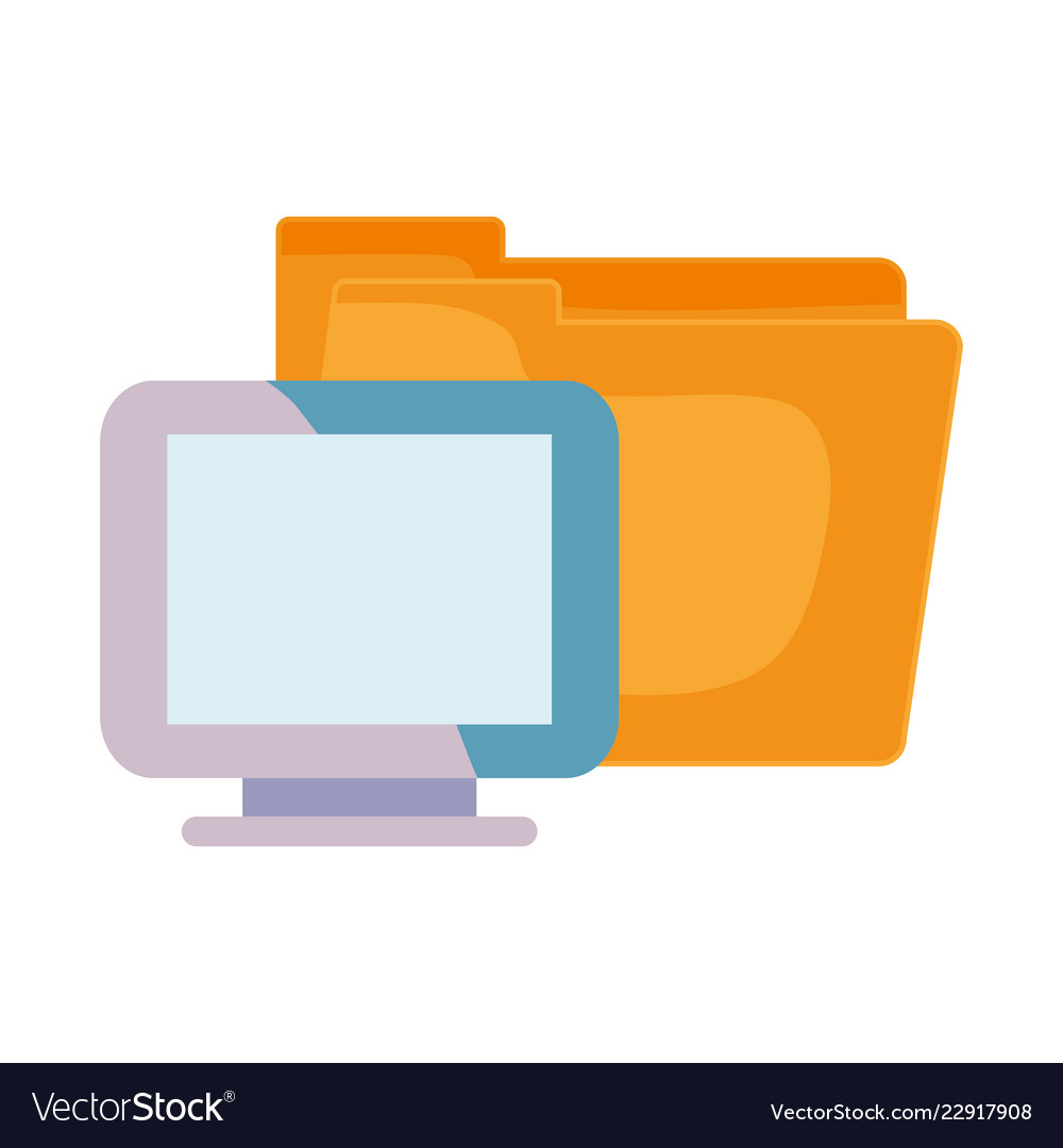 Computer and folder on white background