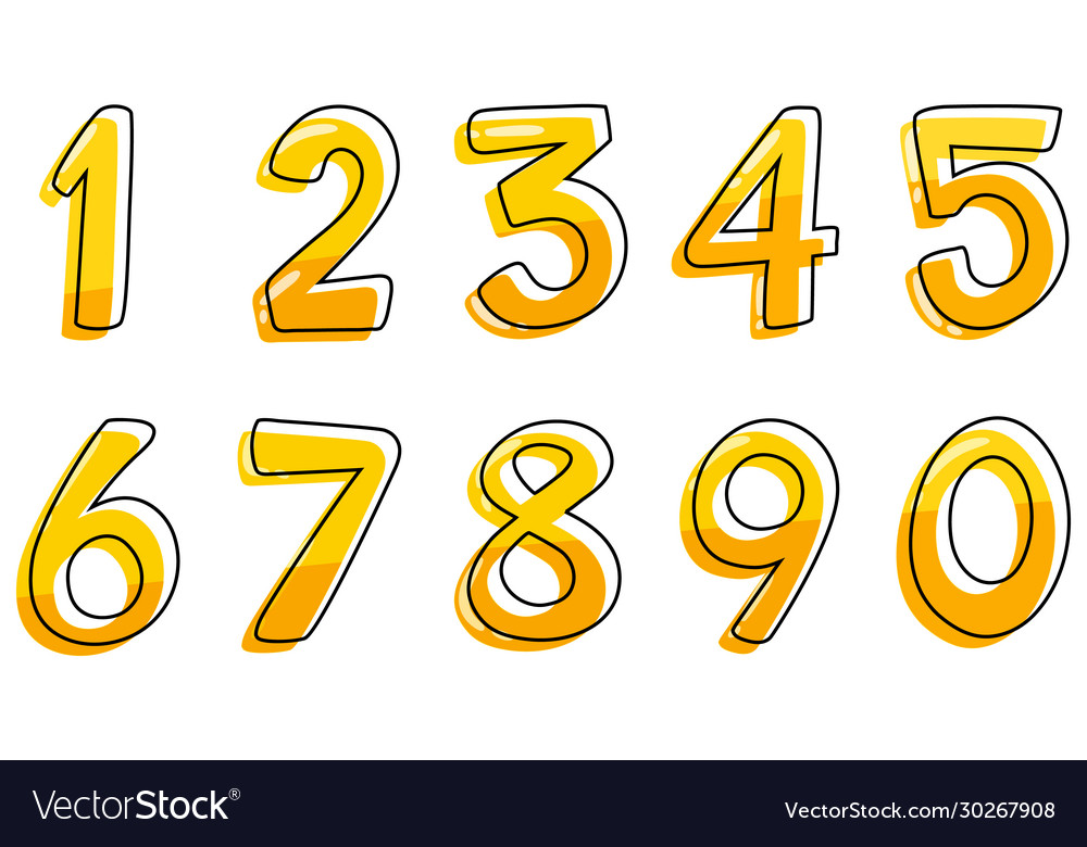 Font design for numbers one to zero on white
