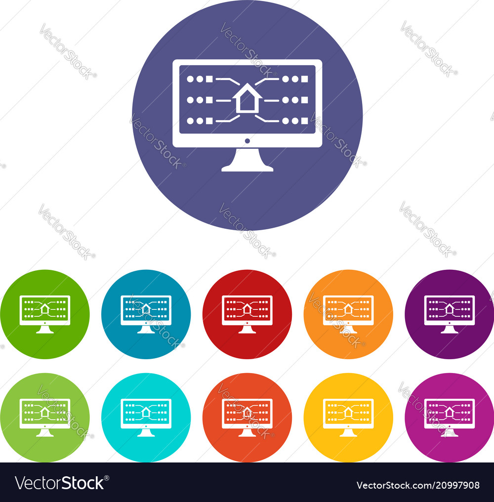 Monitor icons set color Royalty Free Vector Image