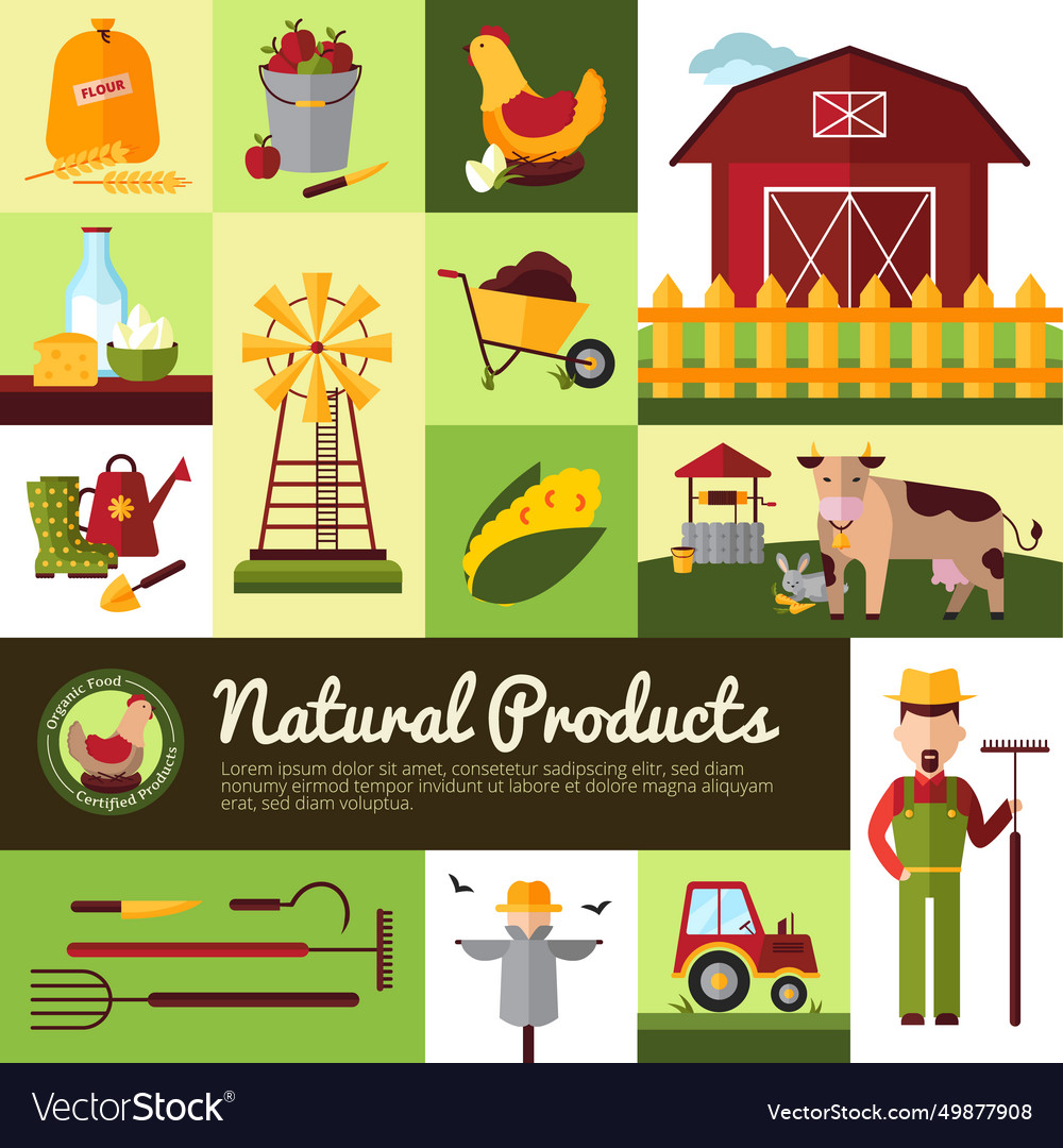 Organic farm products flat design