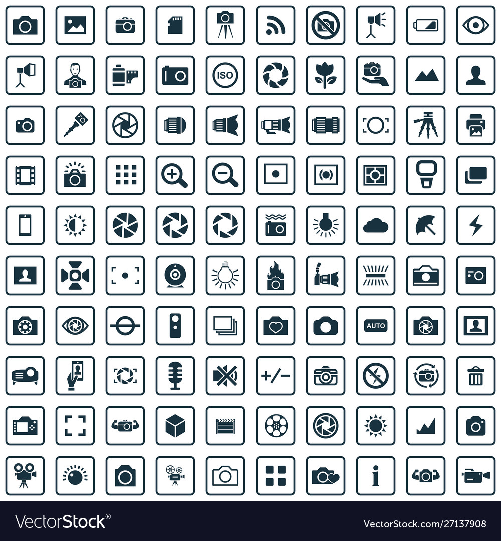 Photography 100 icons universal set for web and ui