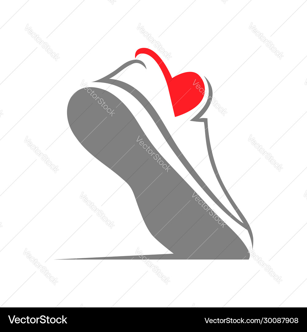 Running shoe heart symbol on white backdrop Vector Image