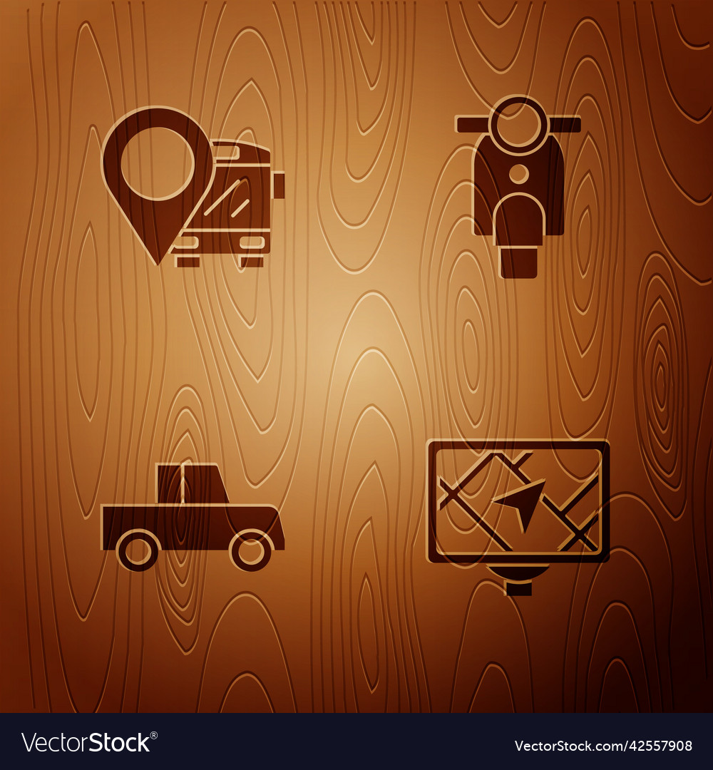 Set gps device with map location bus car vector image Set gps device with map location bus car
