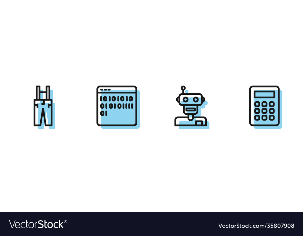 Set line robot pants with suspenders binary code vector image Set line robot pants with suspenders binary code