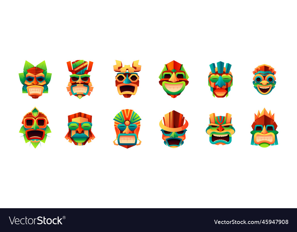 Tiki masks traditional maya aztec aboriginal Vector Image