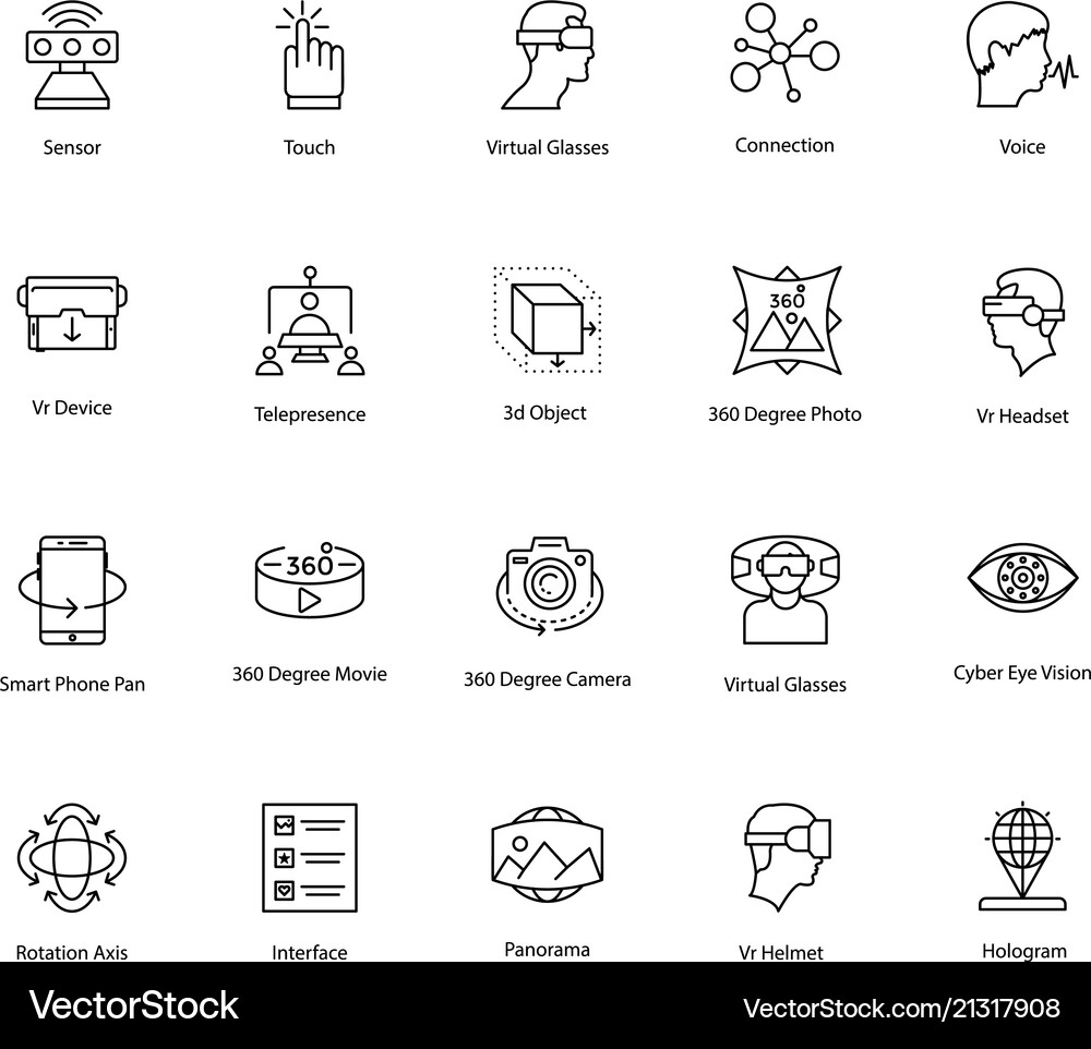 Virtual reality line set Royalty Free Vector Image