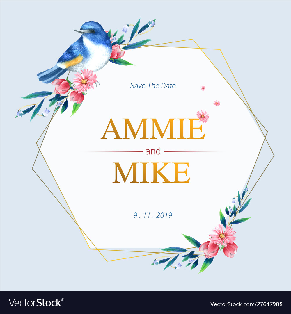 Wedding card template watercolour painted vector image Wedding card template watercolour painted