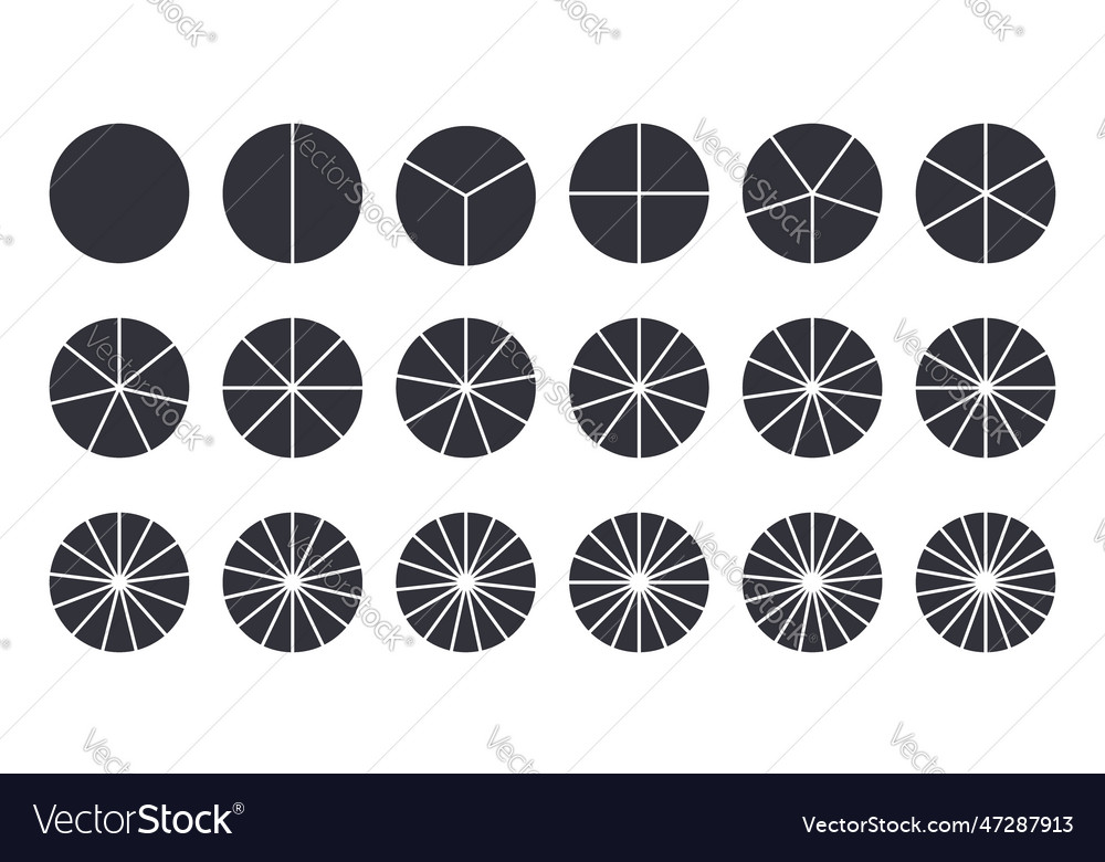 Circles divided into parts from 1 to 18 black Vector Image