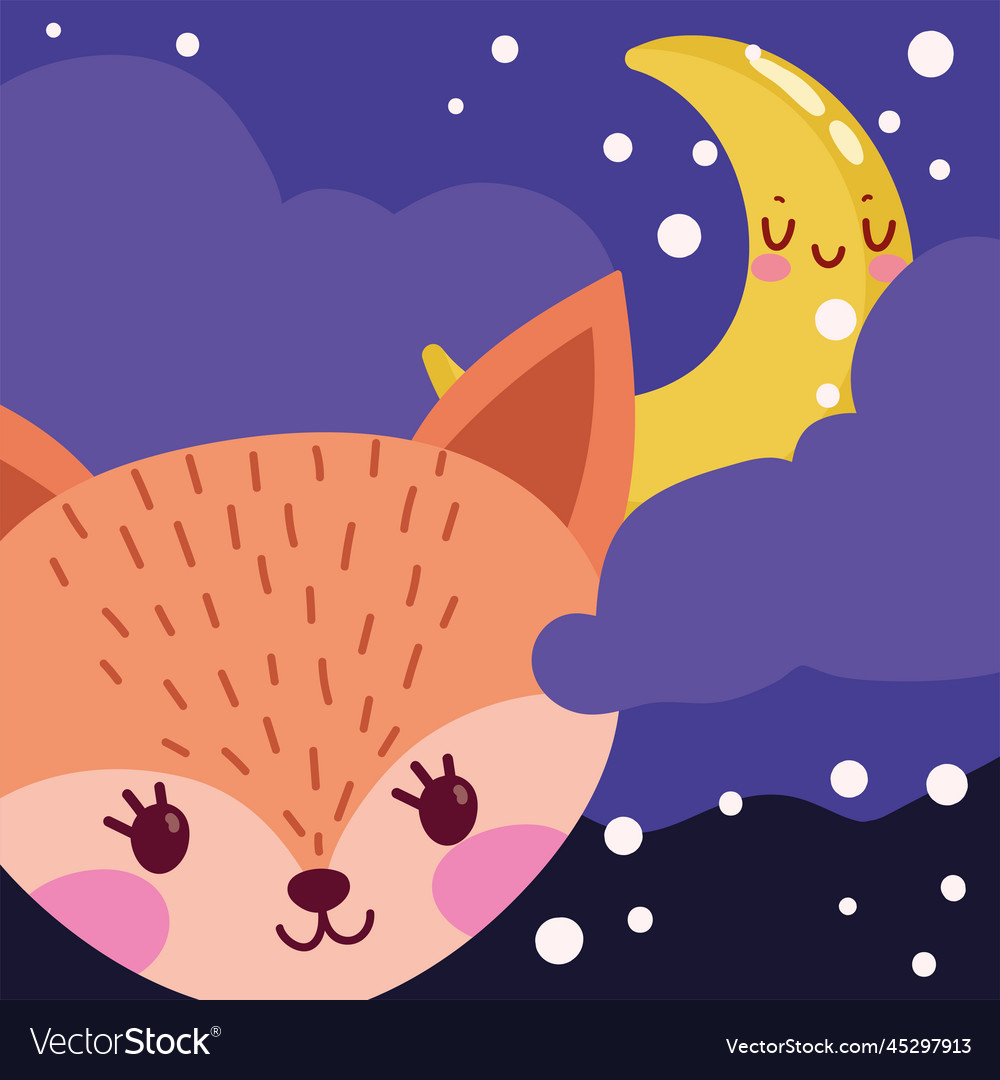 Cute fox and moon Royalty Free Vector Image - VectorStock