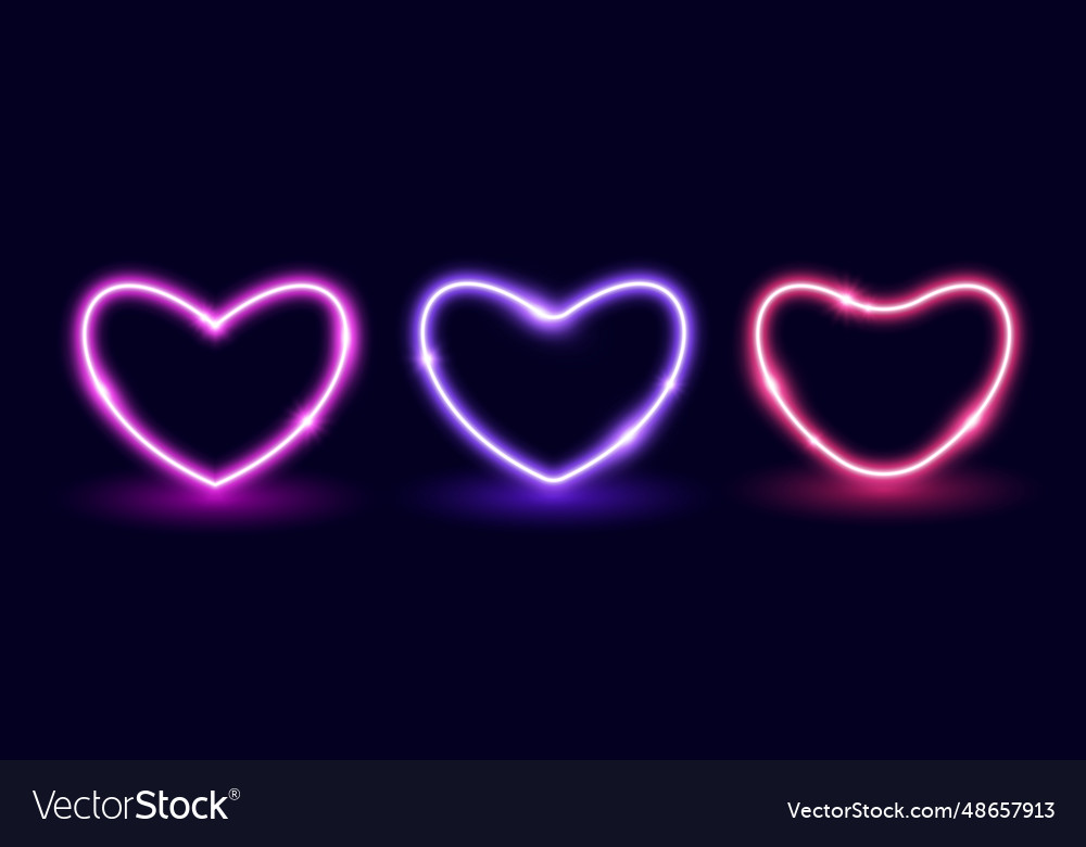 Neon glow heart frame set illuminated colorful Vector Image Neon glow heart frame set illuminated colorful