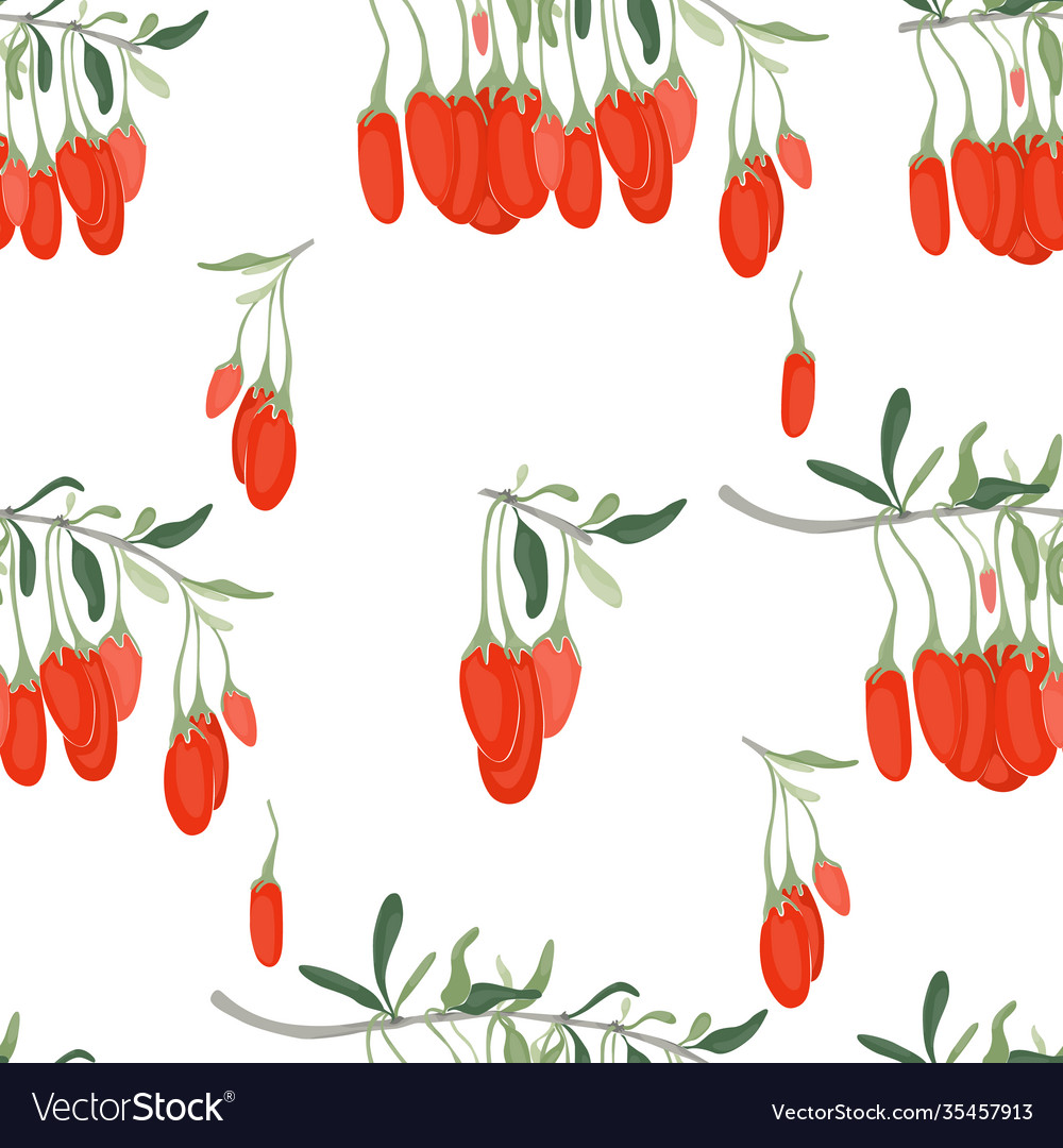 Seamless pattern with color goji berries and twigs