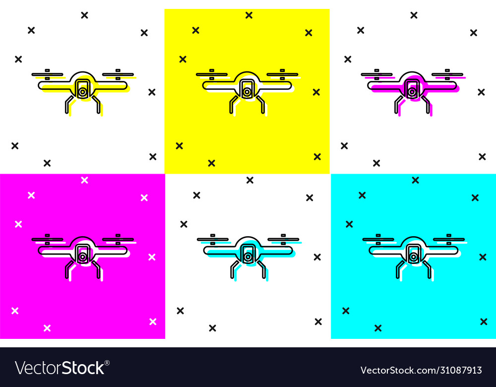 Set drone flying icon isolated on color background vector image Set drone flying icon isolated on color background