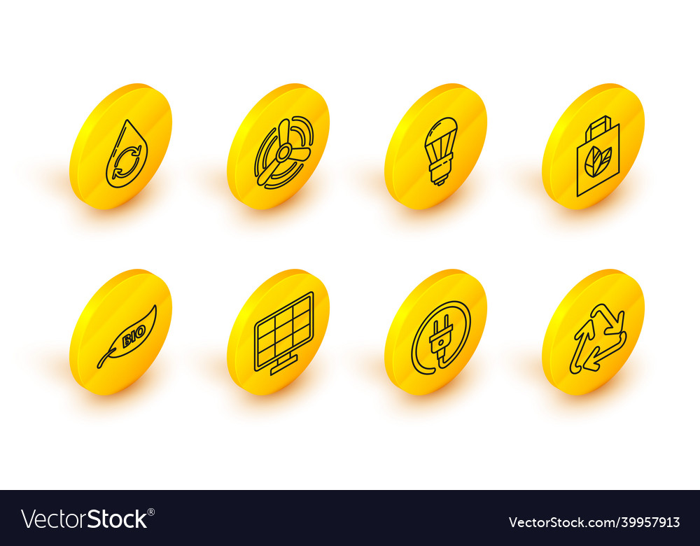 Set line recycle symbol electric plug solar