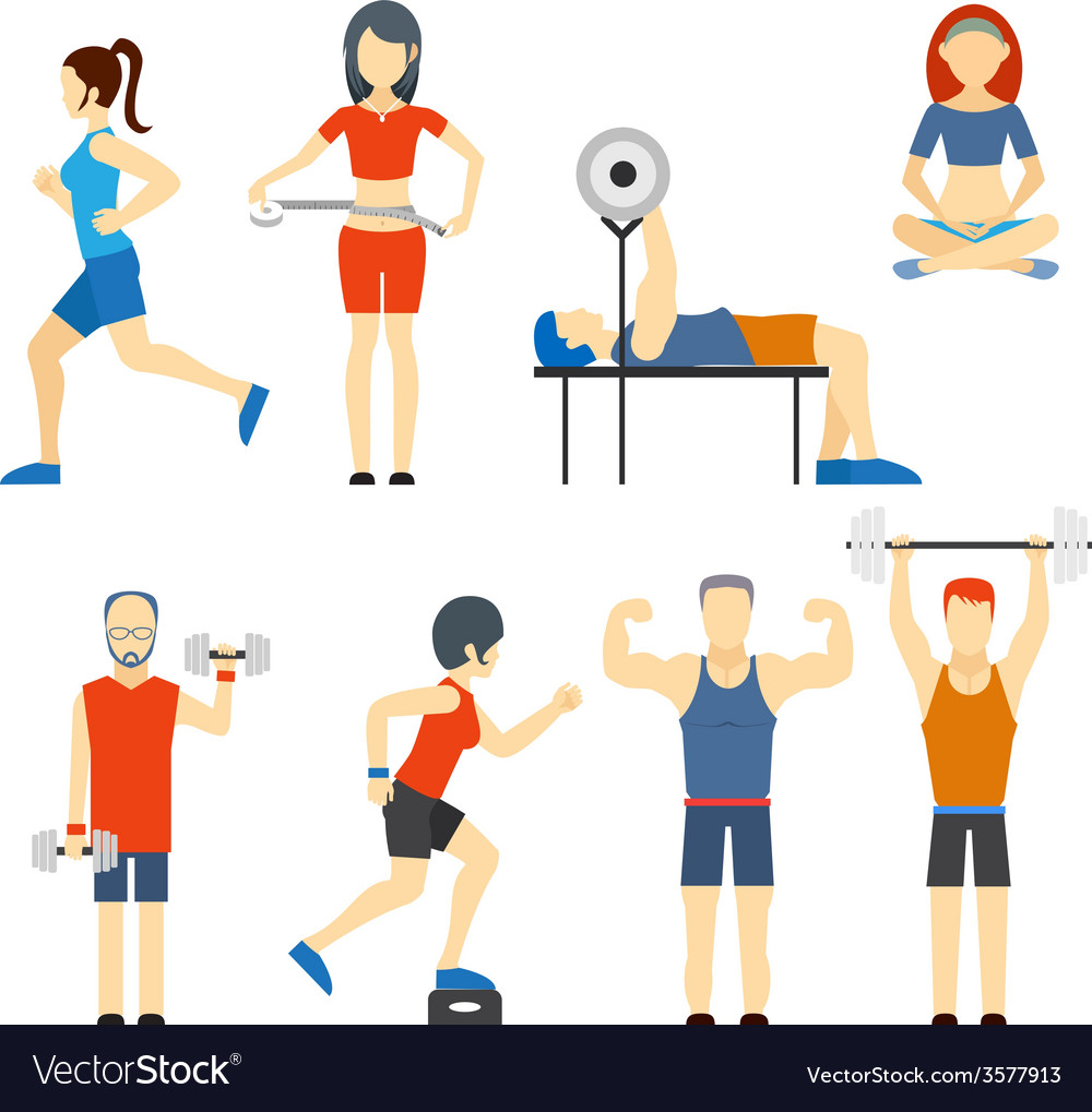 Set People Exercising At Gym Royalty Free Vector Image