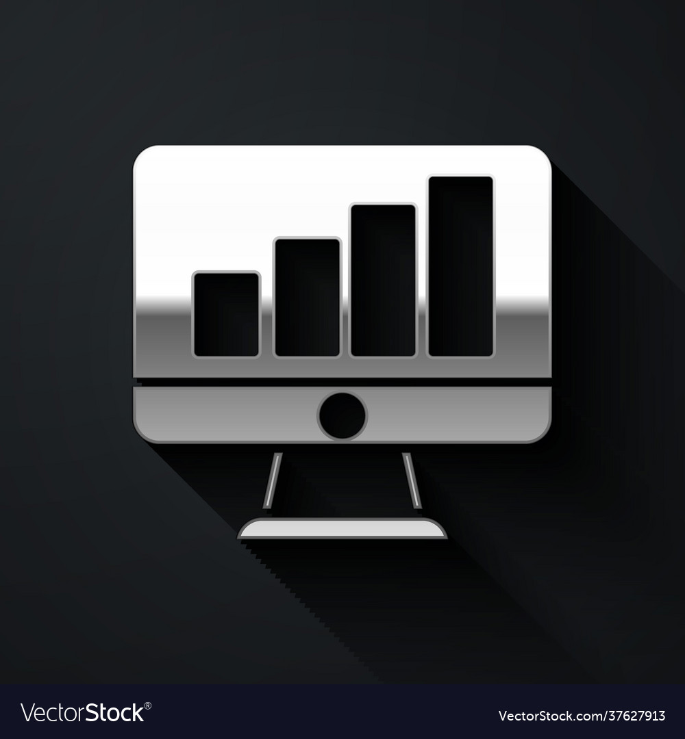 Silver computer monitor with graph chart icon vector image Silver computer monitor with graph chart icon