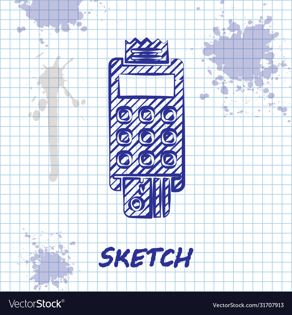 Sketch line pos terminal with inserted credit card