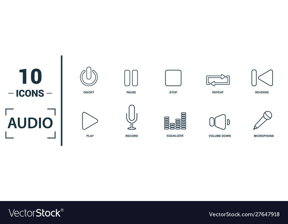 Audio buttons icon set include creative elements