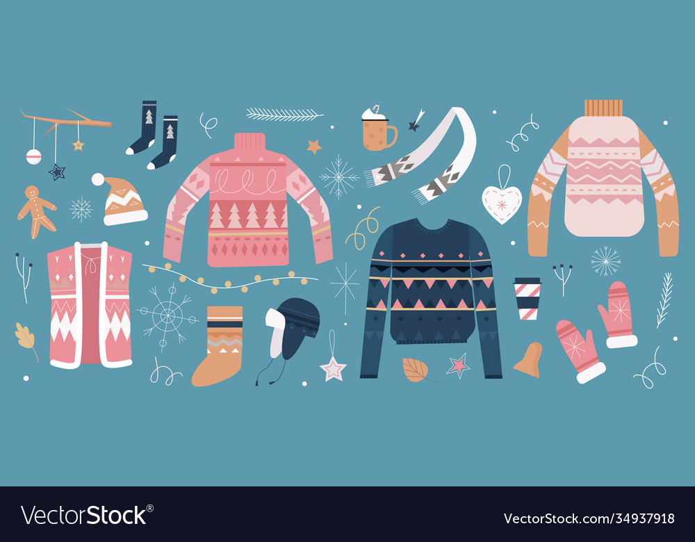 Christmas set cartoon winter clothing