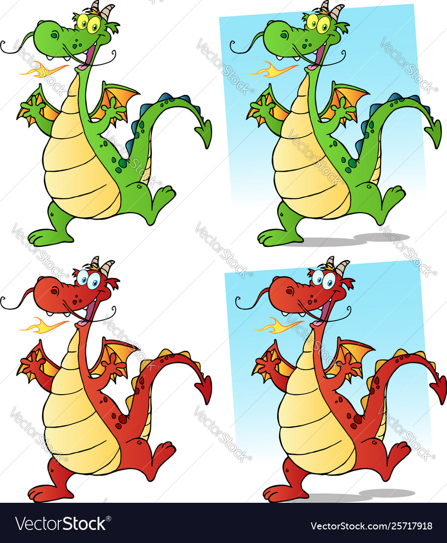 Dragon cartoon character set collection vector image Dragon cartoon character set collection