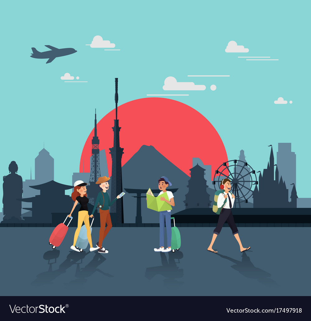 Lets travel in japan for seeing landmarks design Vector Image