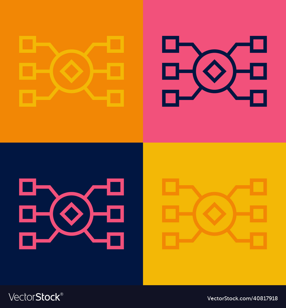 Pop art line neural network icon isolated on color vector image Pop art line neural network icon isolated on color