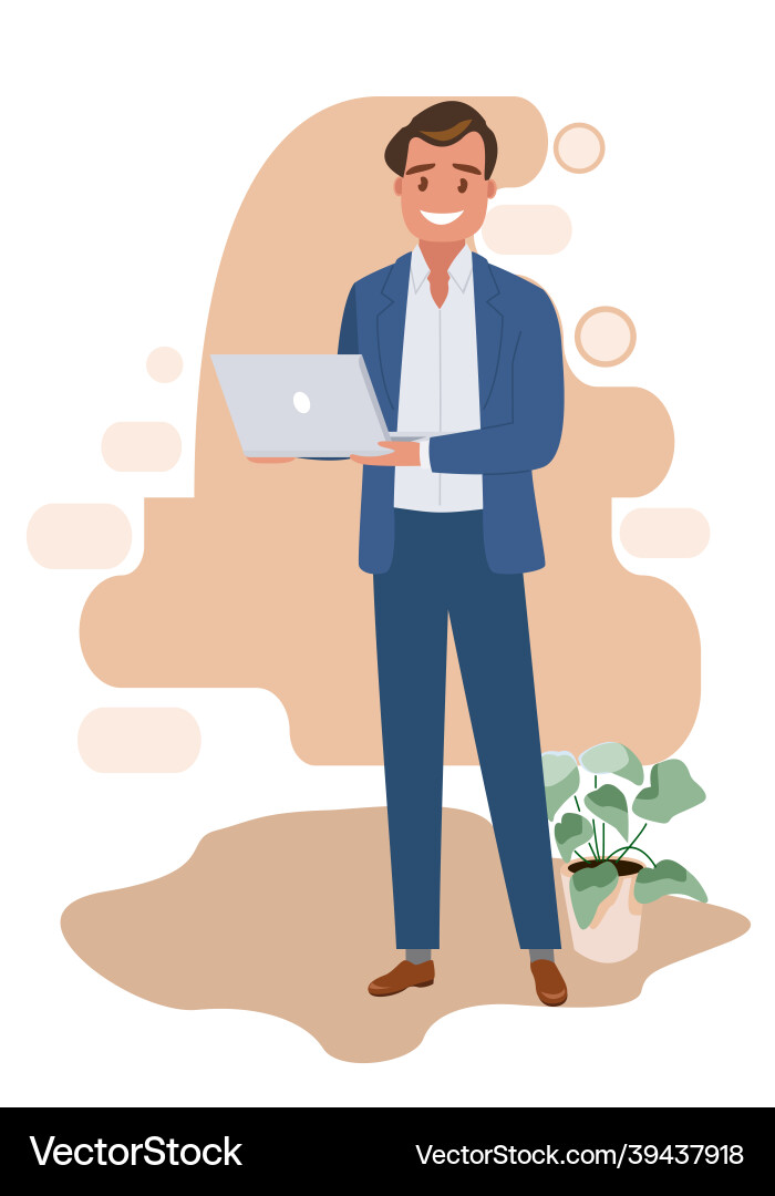 Programmer a man is holding a laptop developer Vector Image