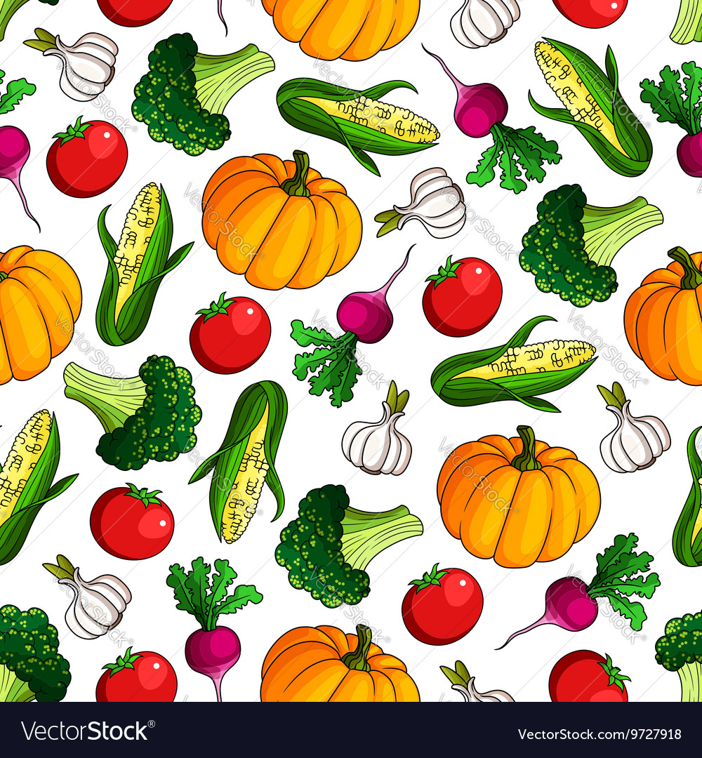 Ripe fresh vegetables seamless pattern background Vector Image