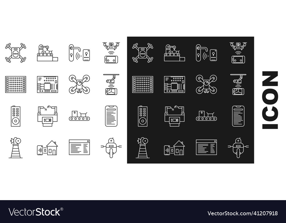 Set line robot wireless controlling cctv security vector image Set line robot wireless controlling cctv security