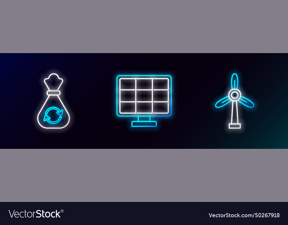Set line wind turbine garbage bag with recycle vector image Set line wind turbine garbage bag with recycle