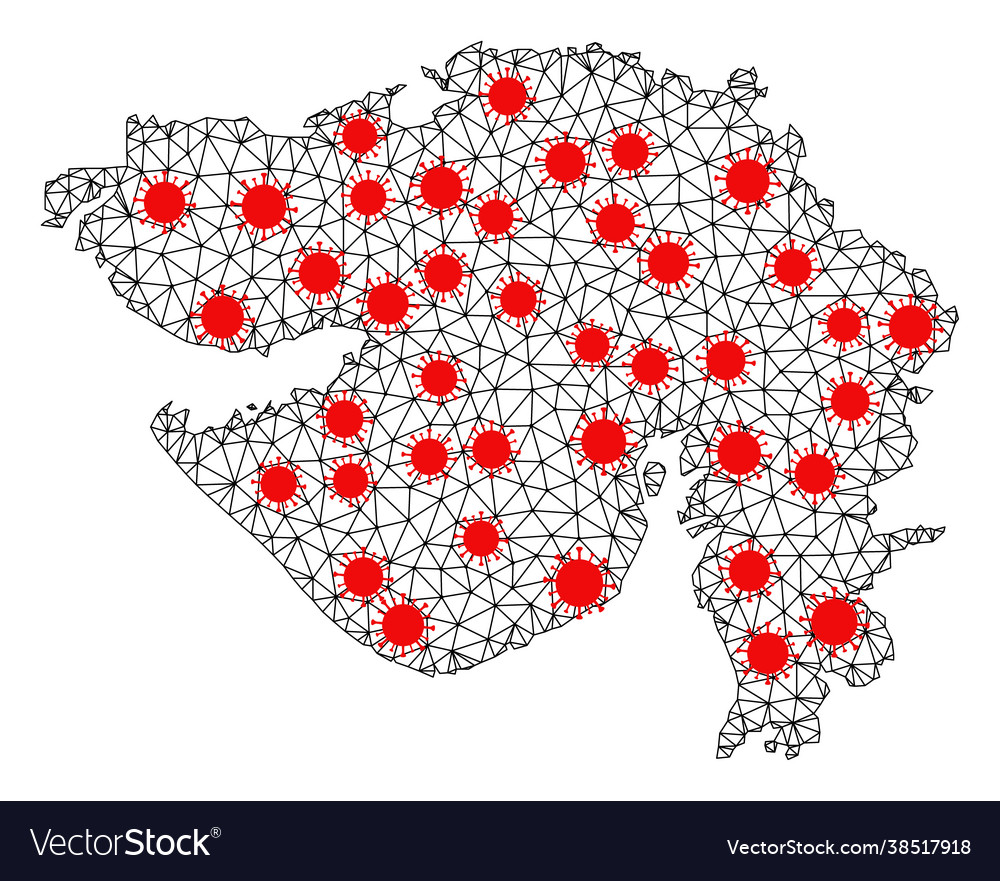 Wire frame polygonal map gujarat state with red vector image Wire frame polygonal map gujarat state with red