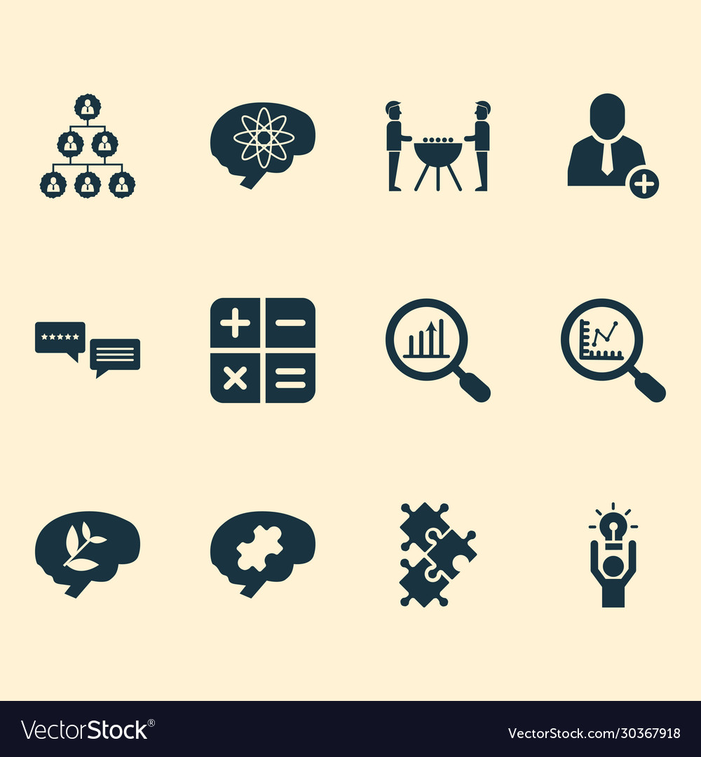Work icons set with calculator brain Vector Image Work icons set with calculator brain