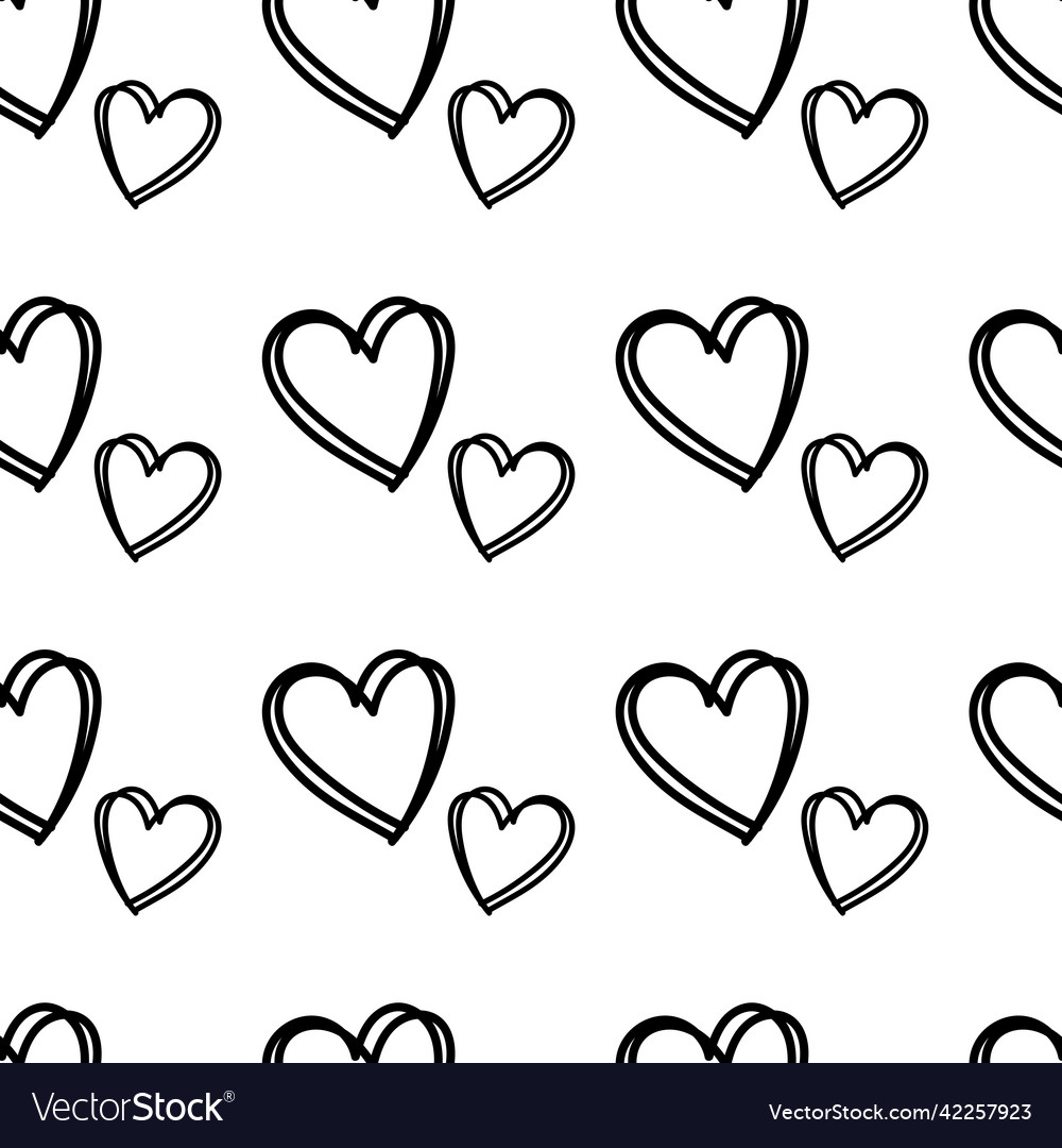 Black hearts seamless pattern on white background