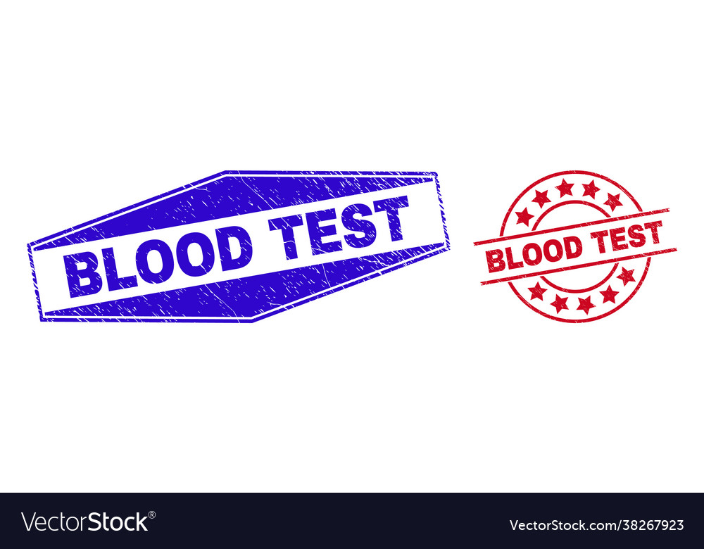 Blood test grunge seals in round and hexagon forms