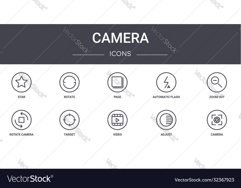 Camera concept line icons set contains vector image Camera concept line icons set contains