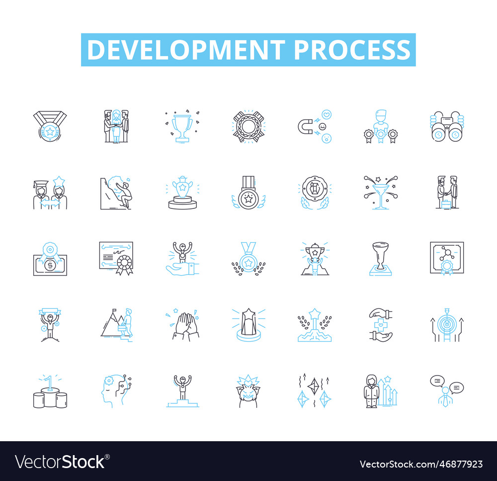 Development process linear icons set analysis vector image Development process linear icons set analysis