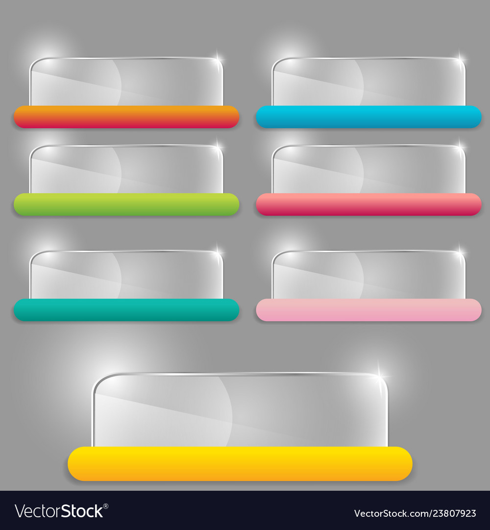 Glass transparent rectangle set with colorful vector image Glass transparent rectangle set with colorful