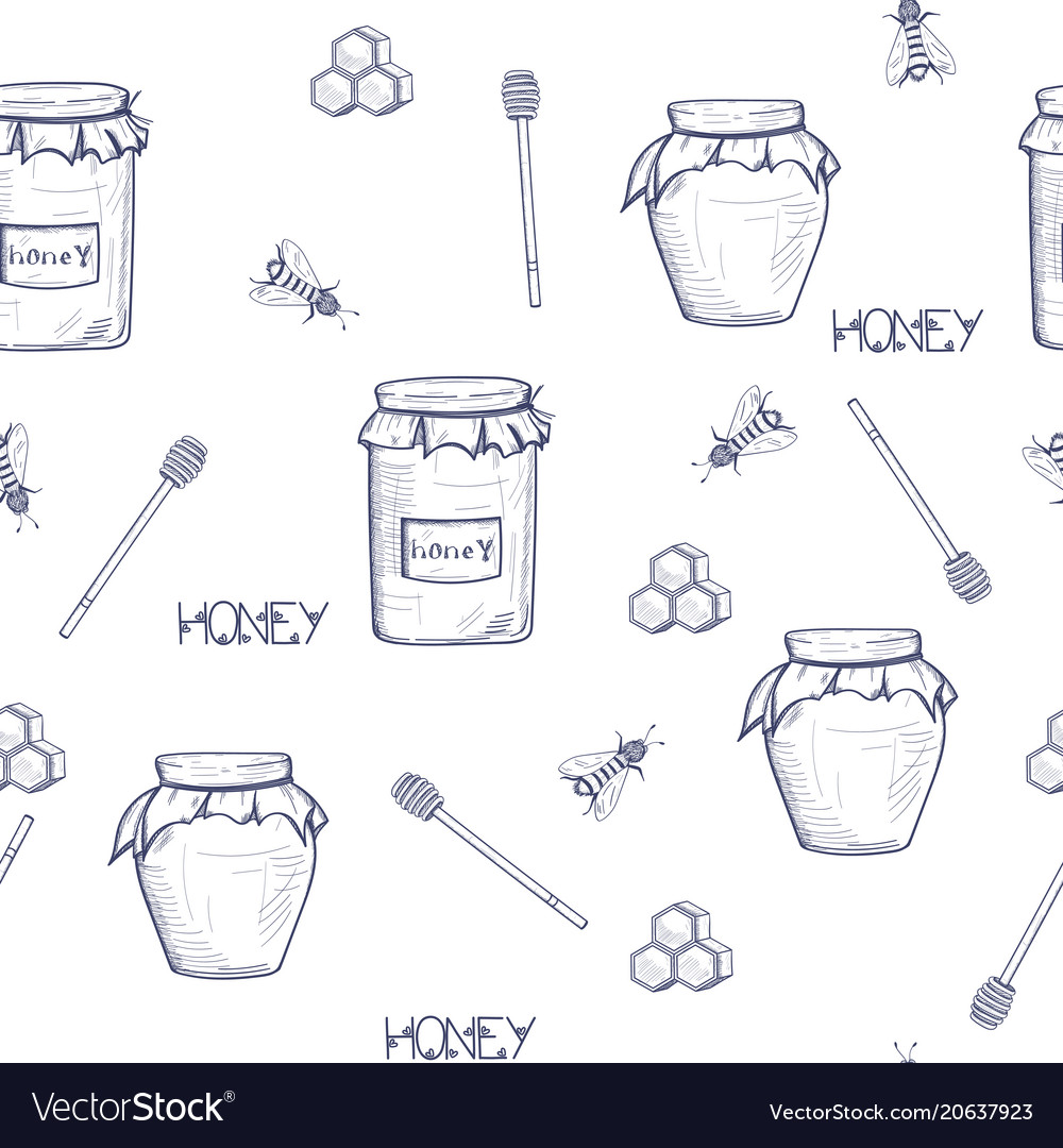 Honey Seamless Pattern with Jar