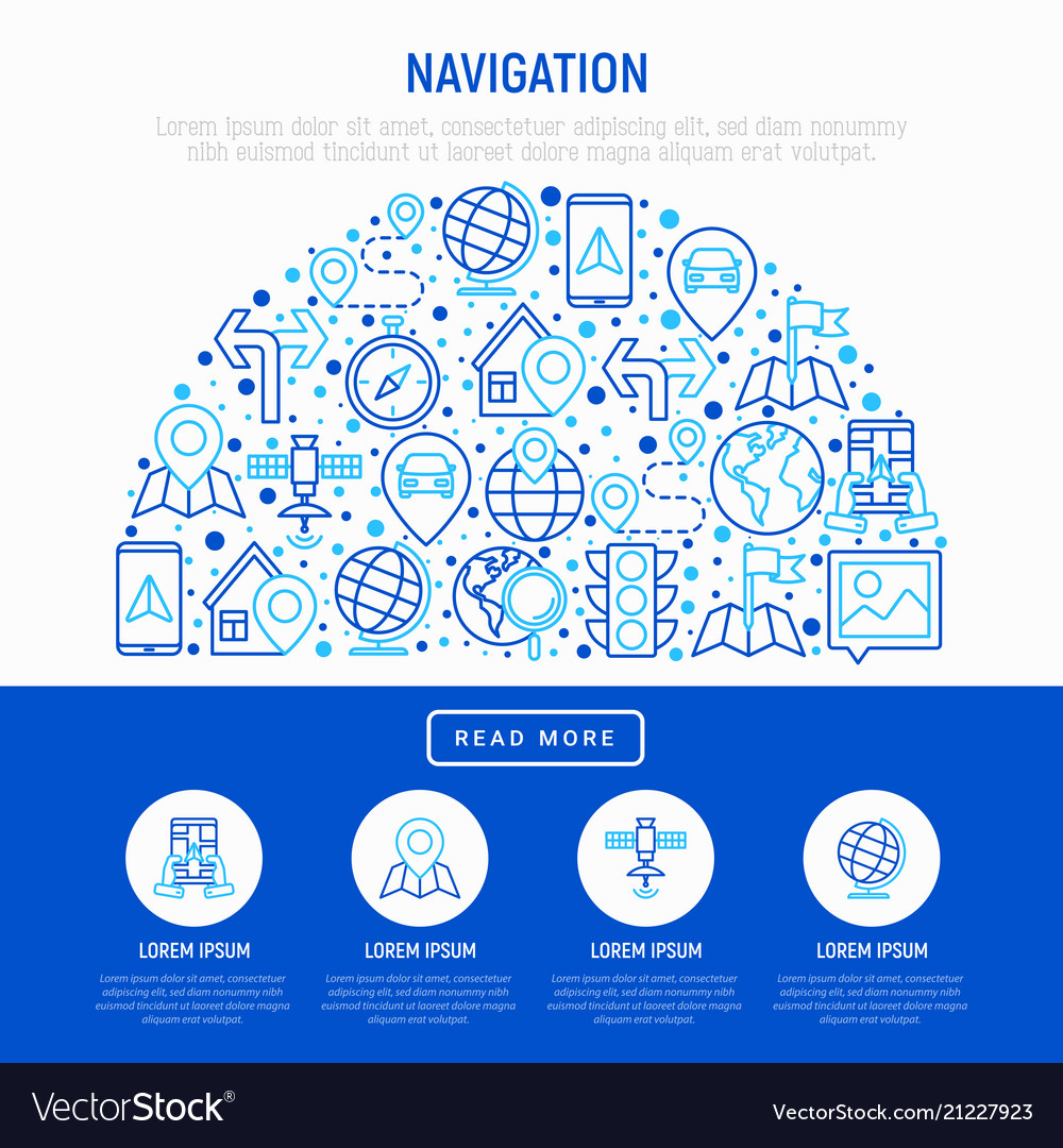 Navigation and direction concept in half circle vector image Navigation and direction concept in half circle