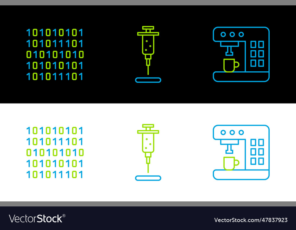 Linie Kaffeemaschine binären Code und Spritze vector image Linie Kaffeemaschine binären Code und Spritze