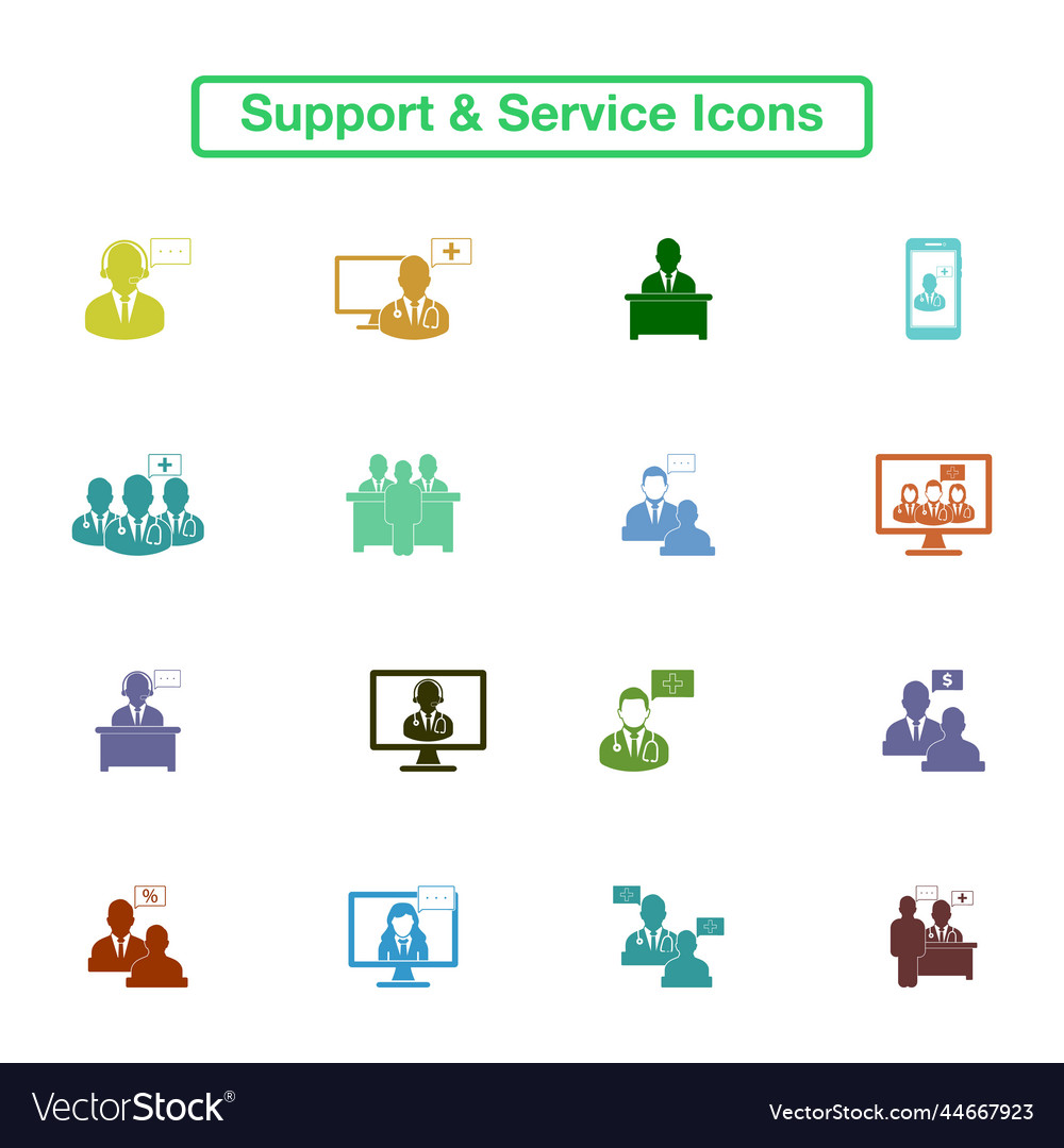 Support and service icon set flat style eps