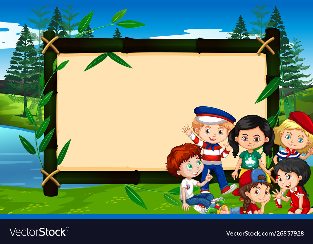 Banner template design with kids in park Vector Image