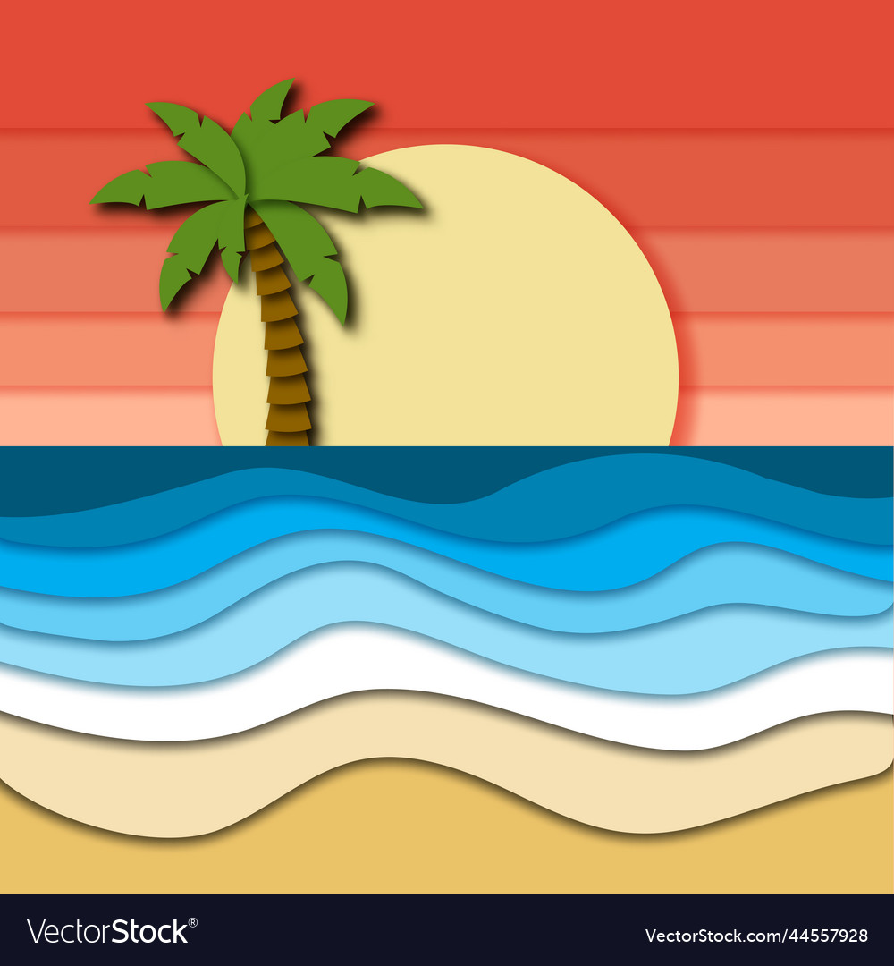 Beautiful tropical landscape with pink sky sunset Vector Image