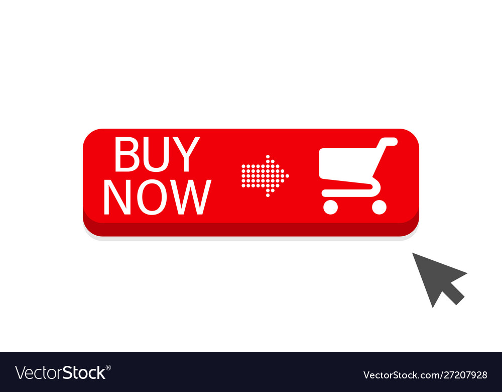 Buy now red button with cursor in flat design vector image Buy now red button with cursor in flat design