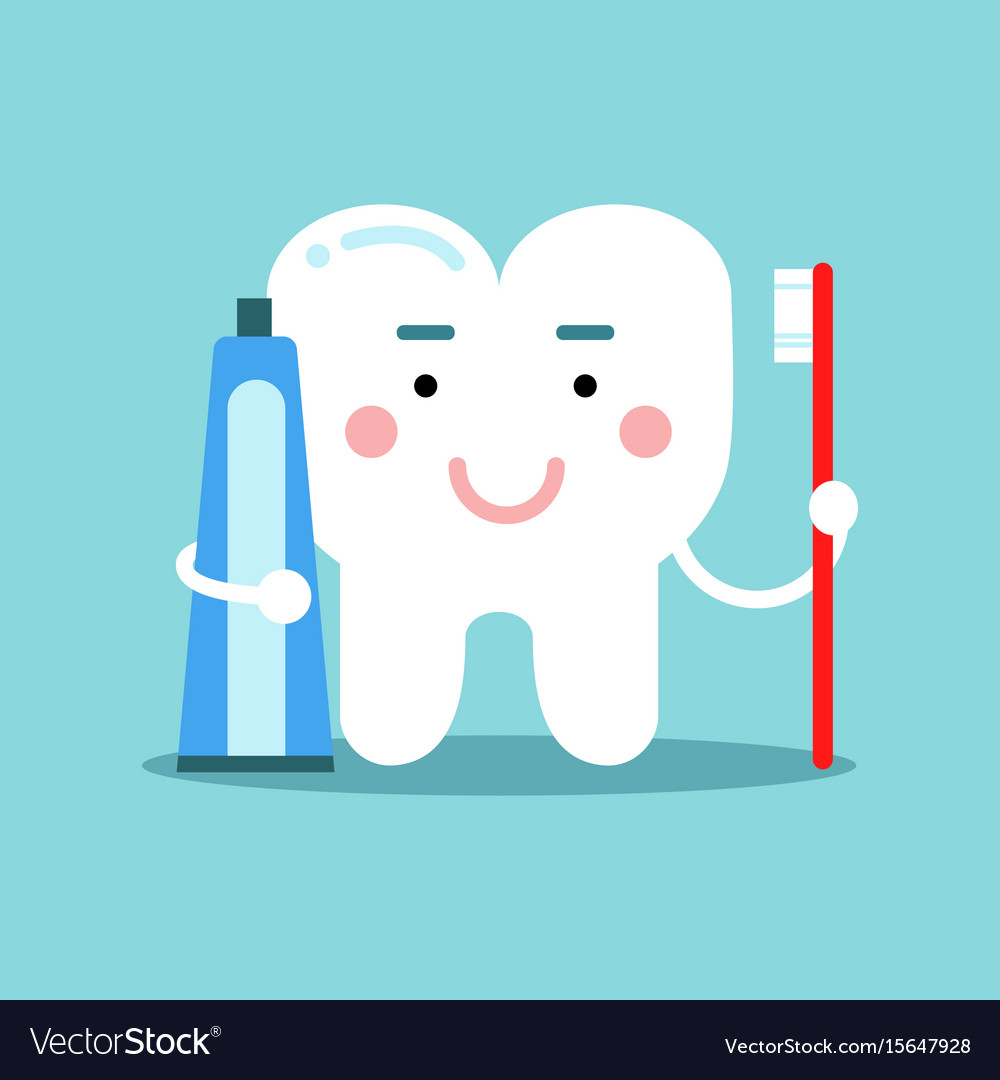 Cute cartoon tooth character brushing