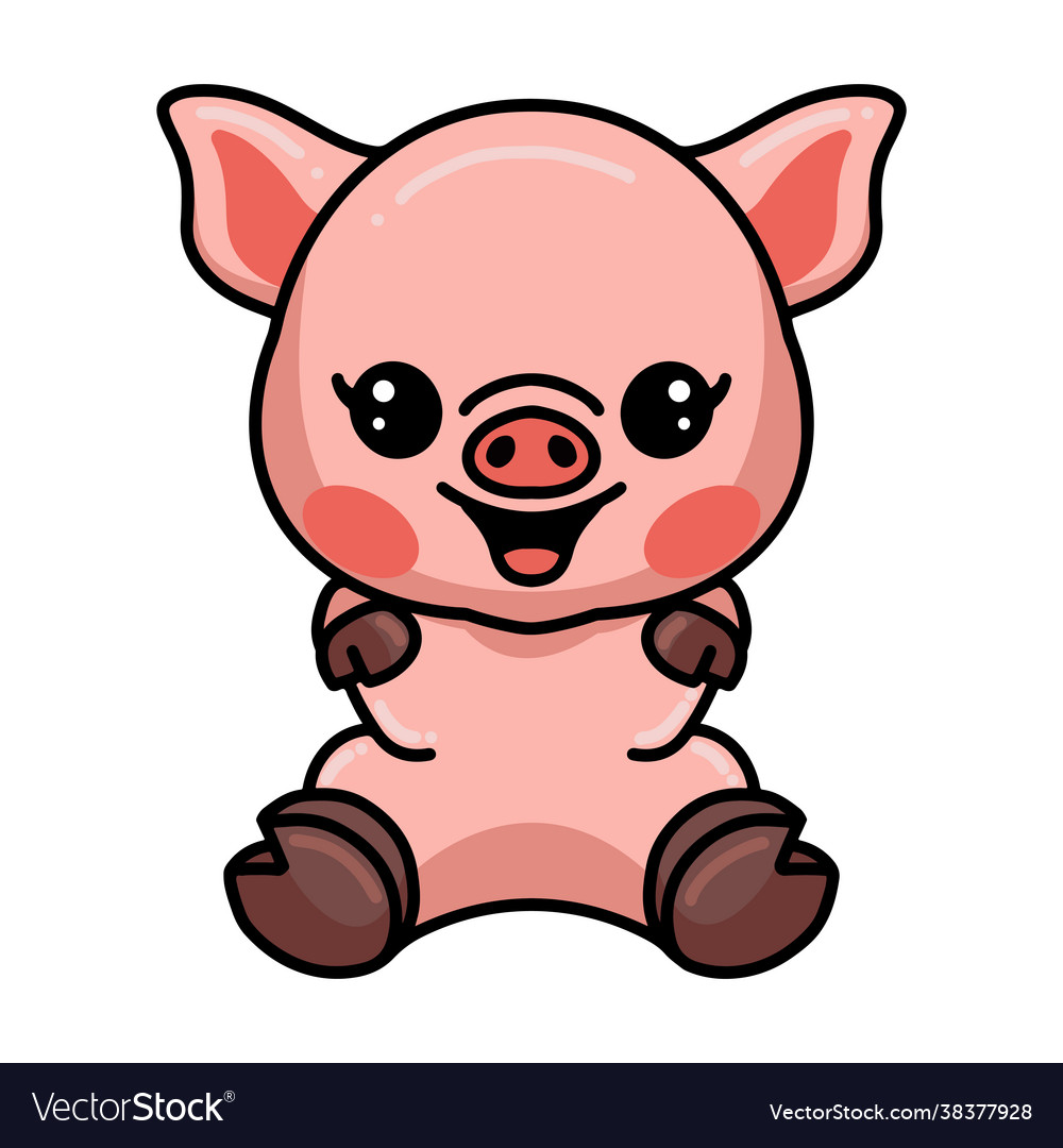 Cute little pig cartoon sitting Royalty Free Vector Image