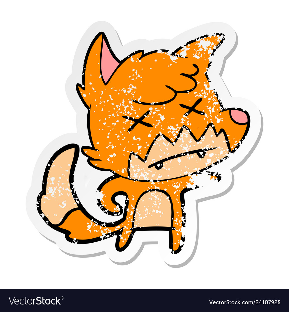 Distressed sticker of a cartoon dead fox Vector Image