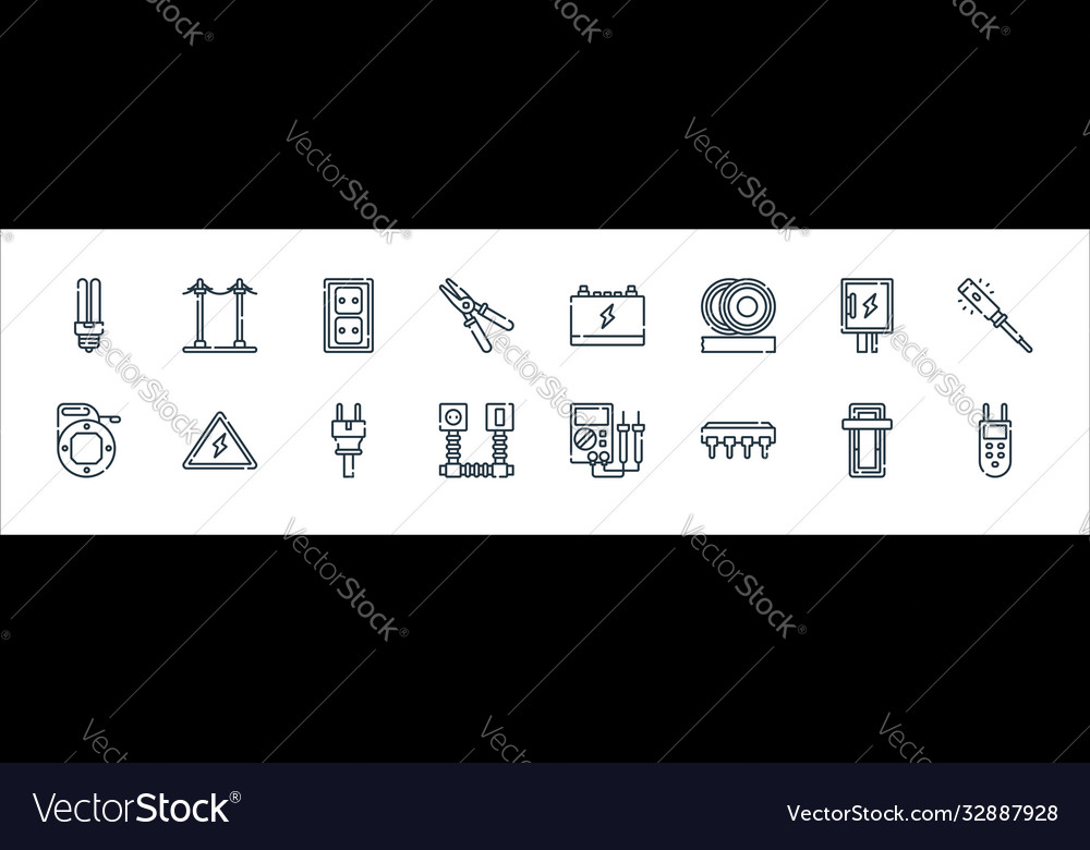 Electrician tools and line icons linear set vector image Electrician tools and line icons linear set