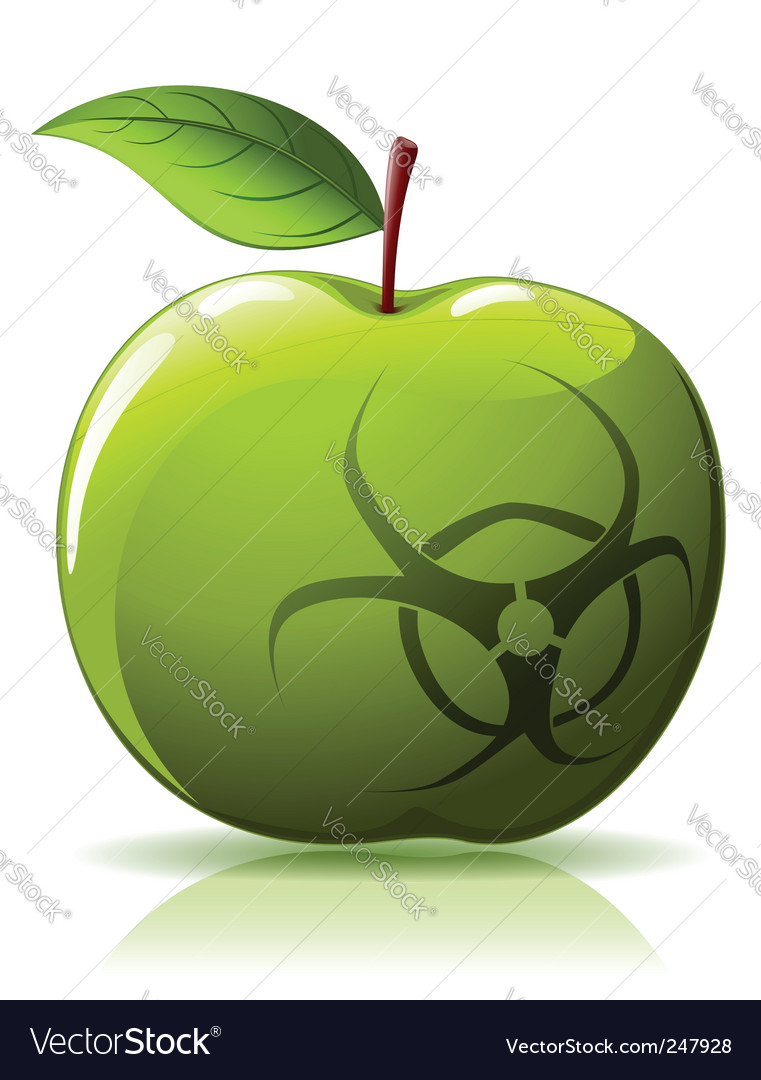 Green apple with biohazard sing